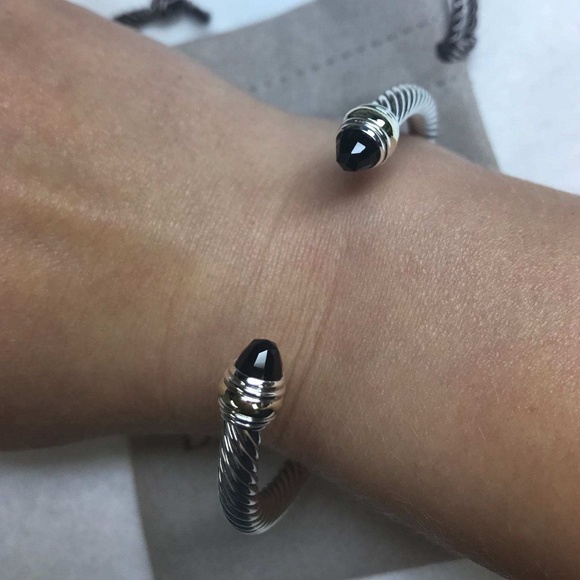 David Yurman Jewelry - DY Sterling Silver  Cable Bracelet Black Onyx